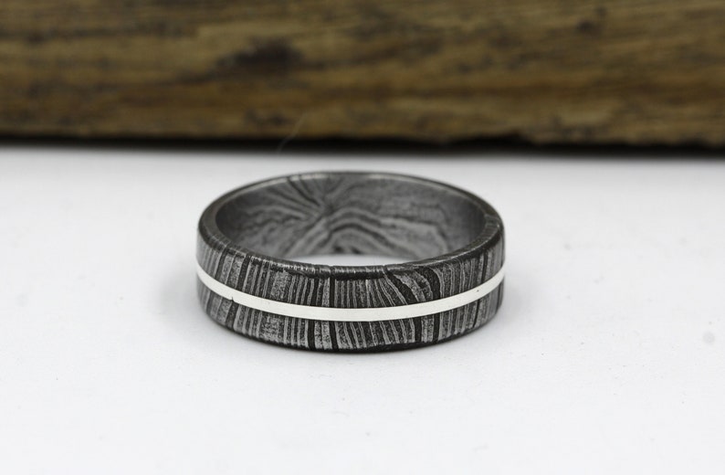Damascus Steel man wedding band silver lined band man woman jewelry for anniversary size 3 to 16 flat wedding band