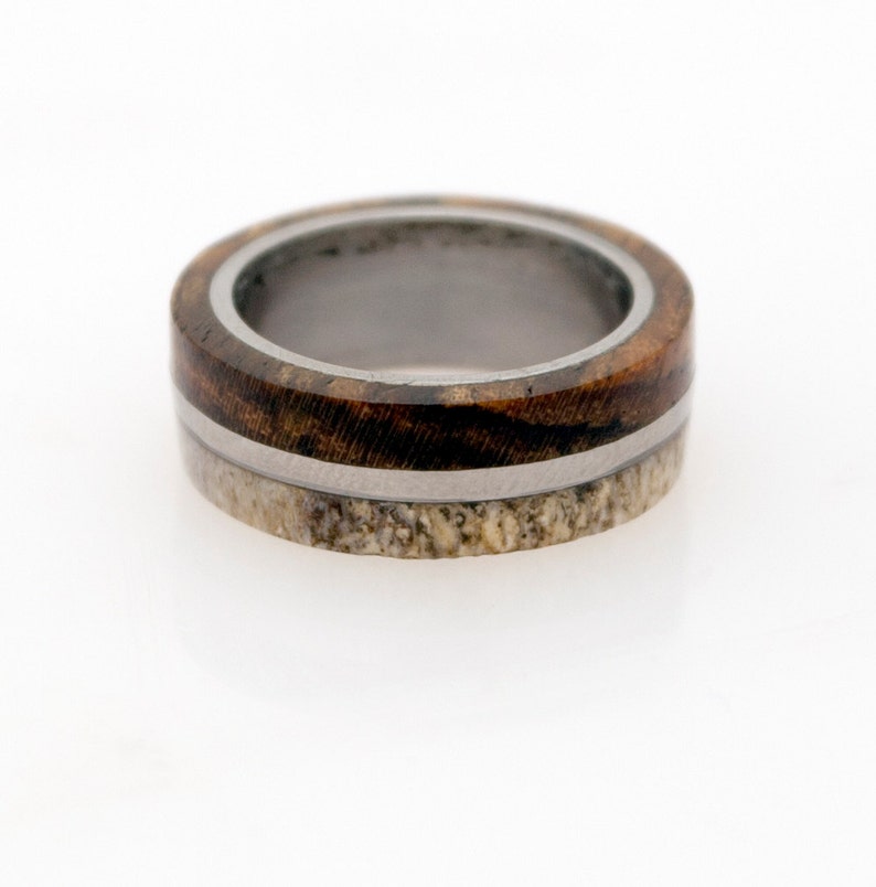 antler ring titanium ring with wood bocote deer antler band image 4