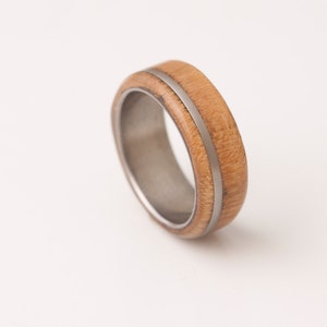 Mens Wood Ring WIth Titanium Ring Mens Wedding Band Silver Ring cherry ring