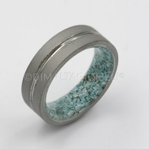 raw stone ring turquoise wedding band for an and woman all sizes sandblasted metal band flat profile lined comfort fit image 6