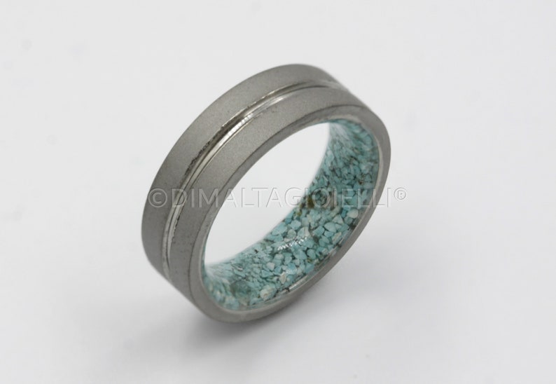 raw stone ring turquoise wedding band for an and woman all sizes sandblasted metal band flat profile lined comfort fit image 6