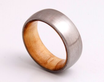 man wedding band Titanium Olive  Ring Mens Wood Wedding Band with Titanium Ring man ring
