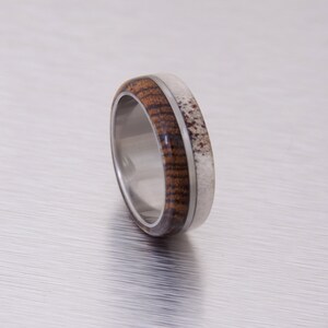 antler ring titanium ring with wood bocote deer antler band image 6