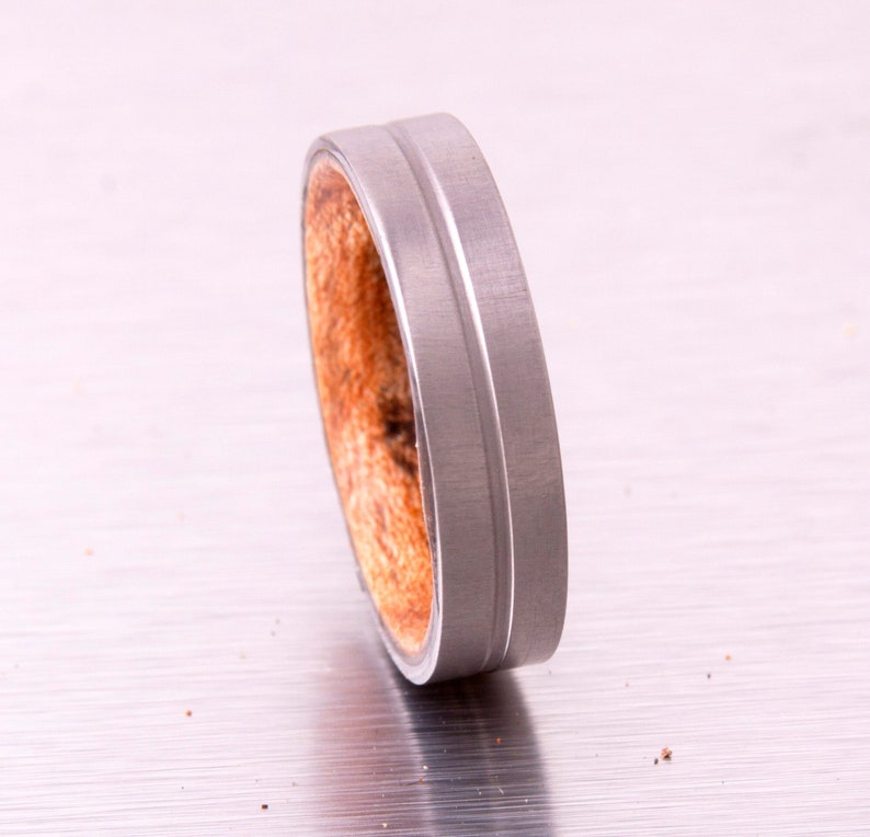 wood wedding ring flat band lined titanium wooden band for man and woman engagement wedding band size 3 to 16 brushed man wedding band image 1