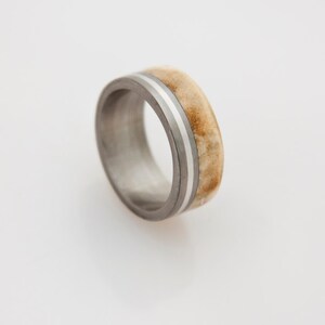 Titanium Ring Man Ring mens wedding band with silver stripe and mulberry wood titanium wedding band