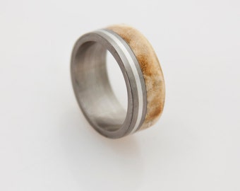 Titanium Ring Man Ring mens wedding band with silver stripe and mulberry wood titanium wedding band