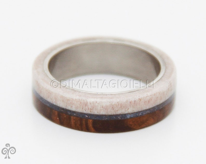 turquoise mens ring mens wedding band wood and antler with titanium and turquoise image 4