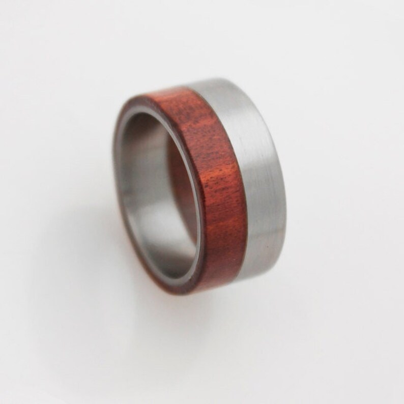 redheart wood ring titanium wood ring men mens wedding band flat ring men anniversary wood ring image 1