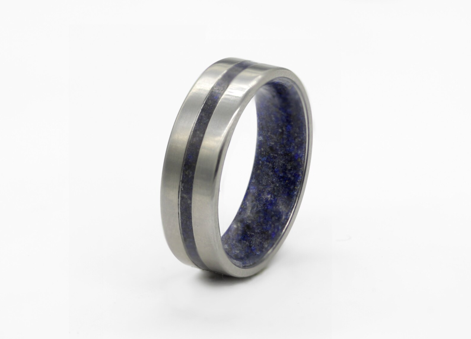 Lapis Lazuli Ring Flat Wedding Band Titanium Men's Ring Etsy UK