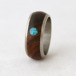 Titanium Ring Turquoise Ring Mens Wedding Band with wood ring and titanium ring turquosie mens ring image 4