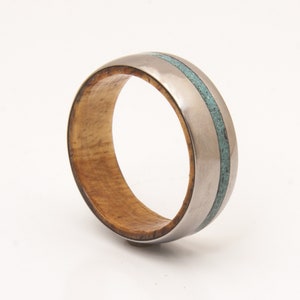 turquoise mens ring with olive wood ring wedding ring wooden ring lined with turquoise man woman jewelry image 5