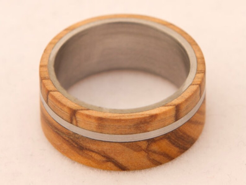 Titanium Ring man wedding band man ring olive wood ring titanium ring band mens ring image 4