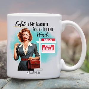 Taza de agente inmobiliario para mujer: "Vendido es mi palabra favorita" - Regalo divertido para agente inmobiliario - Taza de café para el cierre de la compraventa