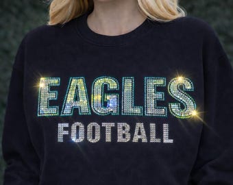 Eagles Football Rhinestone Crewneck Sweatshirt – Bling Game Day Pullover – Sparkly Crystal Fan Apparel