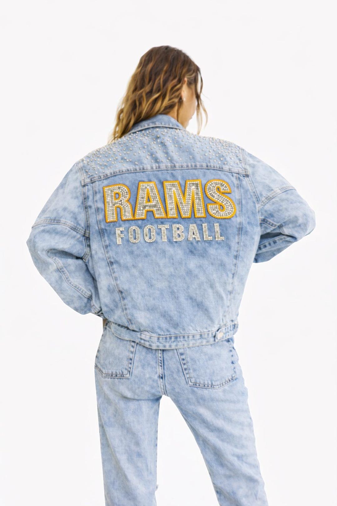 Custom Rams Denim Jacket | Rhinestone Embroidered Football Fan Apparel ...