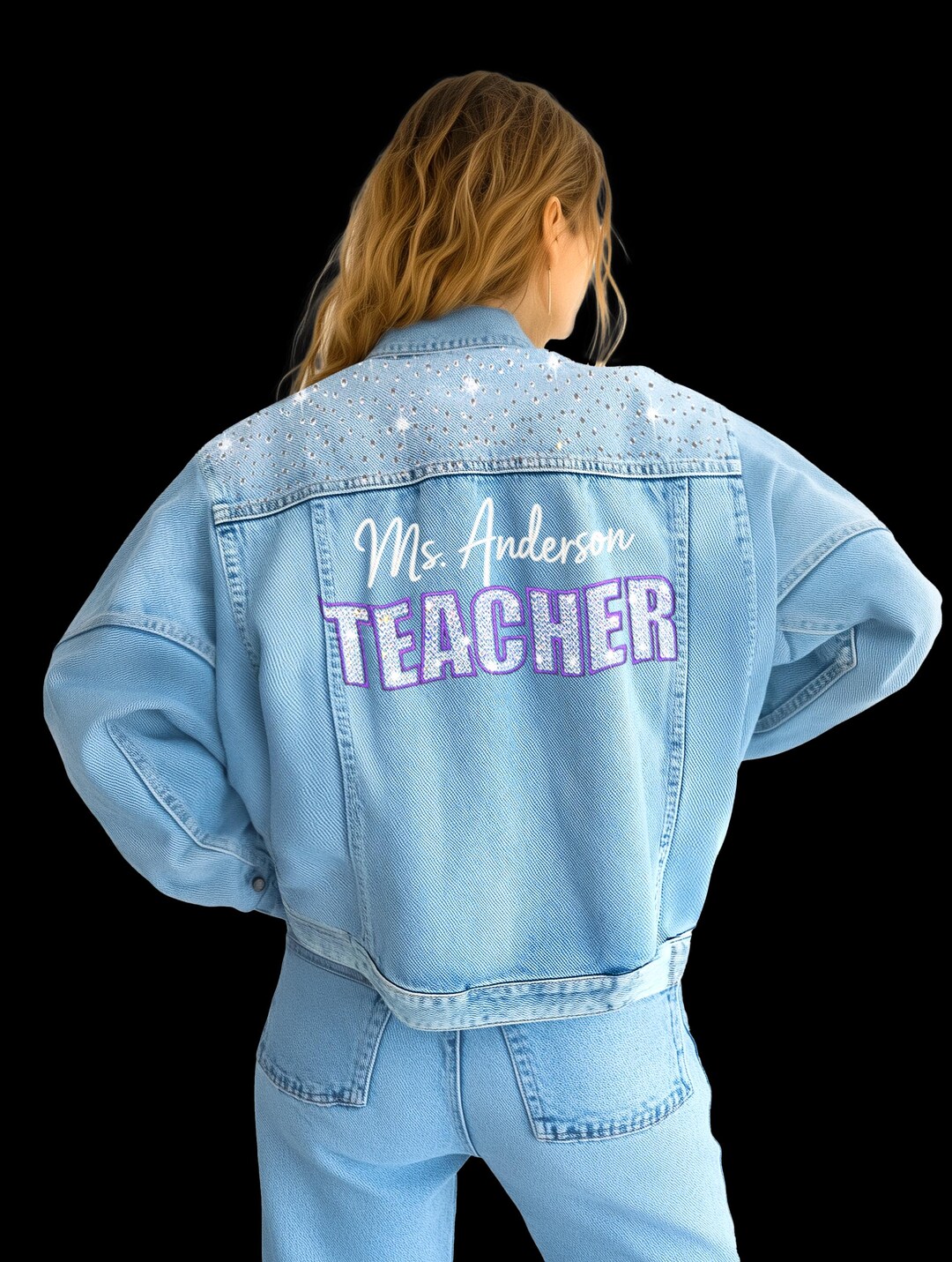 Teacher Denim Jacket/embroidered and Rhinestone/custom Bling Jacket for ...