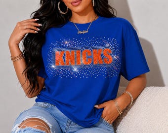 Knicks  Basketball Rhinestone Shirt | Glitter Game Day Tee/New!