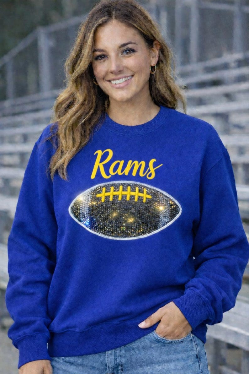 Rams Football Sweatshirt, Rhinestone Embroidered Game Day Crewneck - Etsy