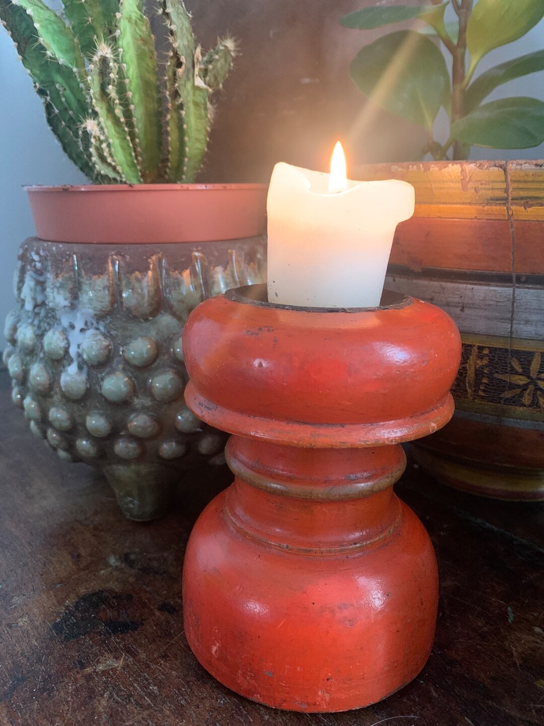 Hand Carved Wood Pillar Candle Stand. Etsy