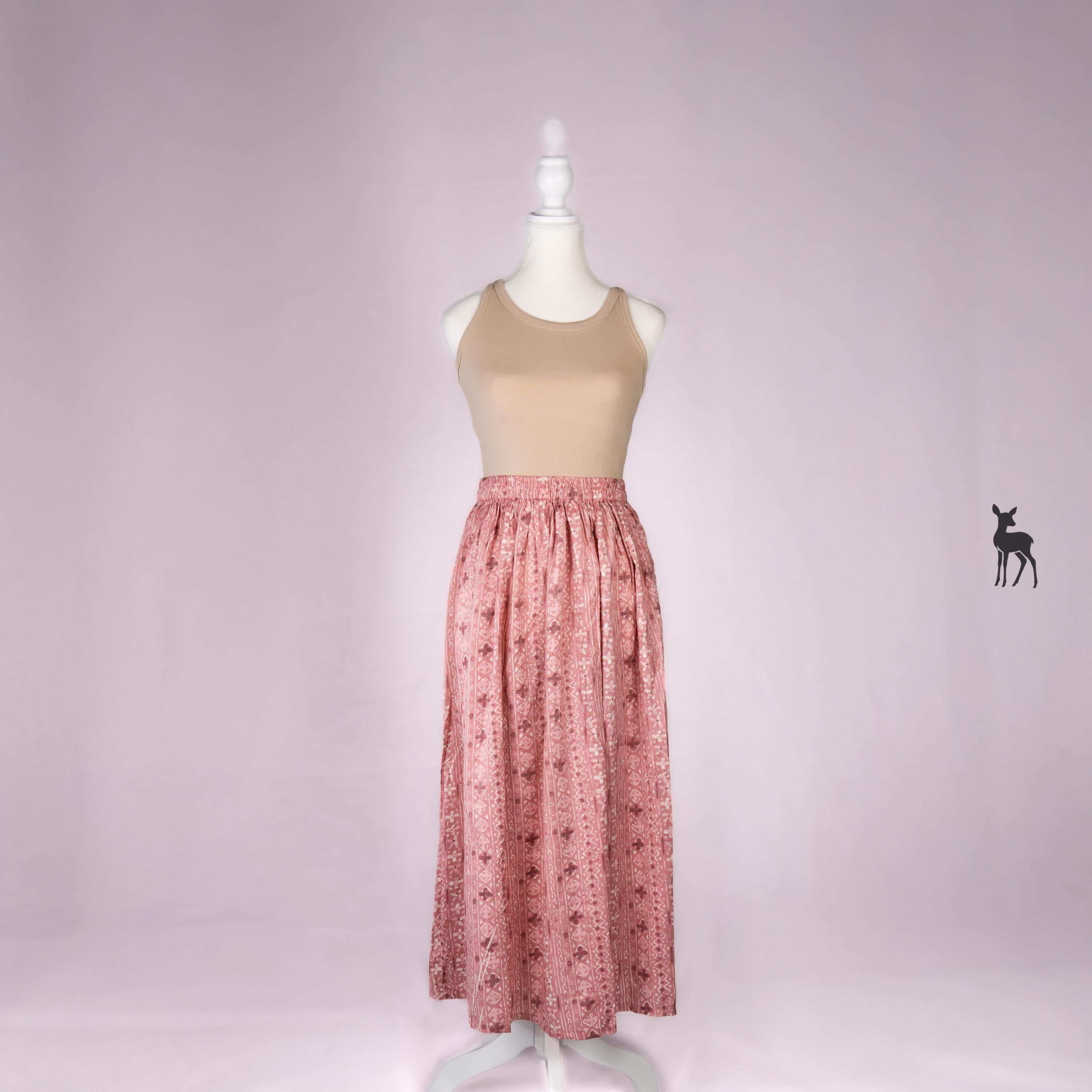 Rose veil -  COTTON pink maxi midi skirt
