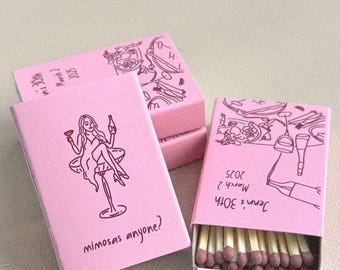 Cajas de cerillas personalizadas para bodas: ilustración del lugar, recuerdos personalizados