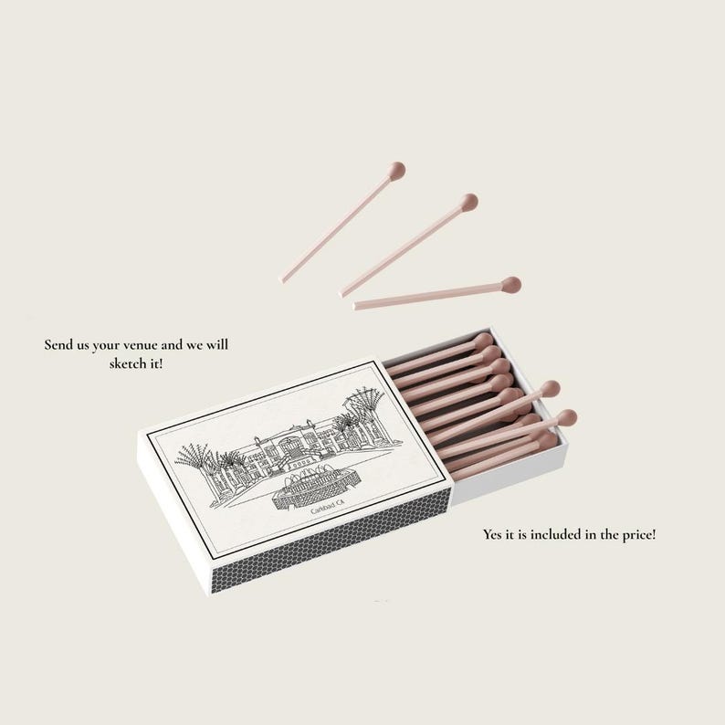 Wedding Venue Sketch onto matchboxes