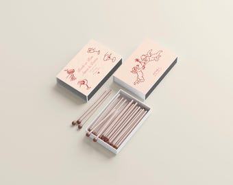 Custom Wedding Matchboxes, Personalized Printed Wedding Matchboxes, Bridesmaids Matchboxes, Custom Wedding Illustration, Free Preview in 24H