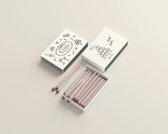 Boîtes d'allumettes de mariage personnalisées : cadeaux d'événement personnalisés, design dessiné à la main