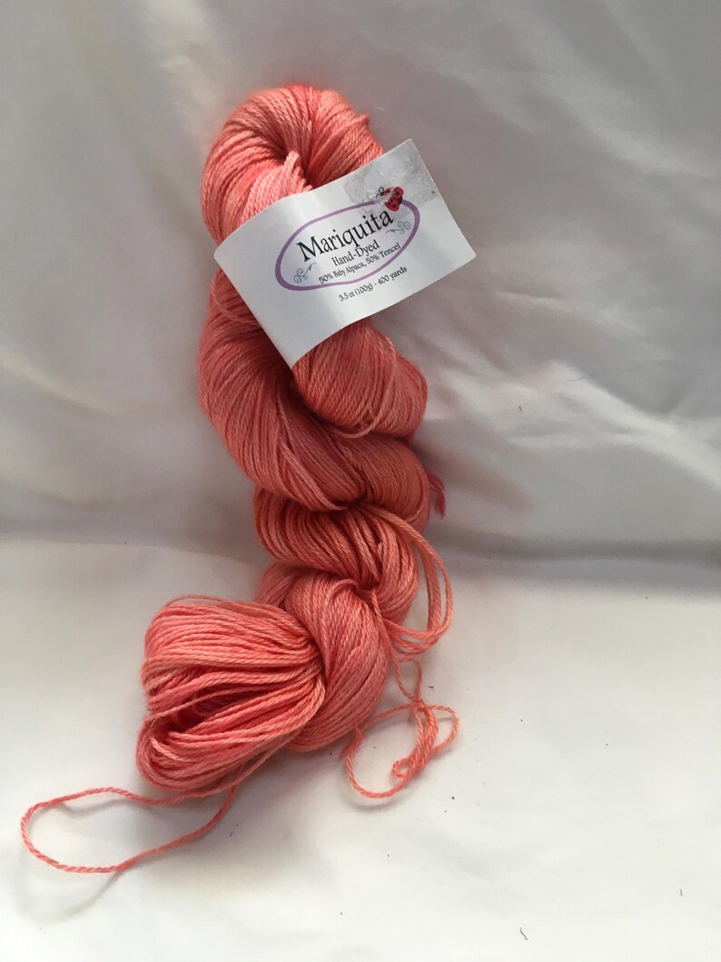 The Alpaca Yarn Co. Mariquita, Fingering 50/50 Alpaca, Tencel: Peach Blossoms, Spring Peepers, Rainforest Peach blossoms