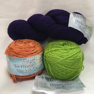 Cascade yarns, Heritage Silk, Fingering 85/15 SW Wool, mulberry silk: Fall Foliage, Italian Plum