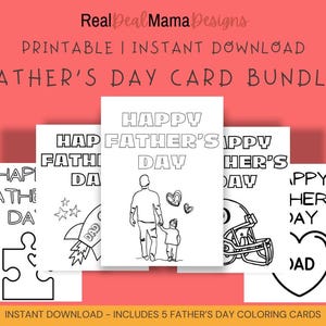 Father’s Day Colorable Card Bundle – 5 Printable Foldable Cards for Kids to Color – Printable DIY Father’s Day Gift - Instant Download PDF