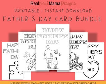 Pacchetto di biglietti da colorare per la festa del papà - 5 biglietti pieghevoli stampabili da colorare per bambini - Regalo fai da te stampabile per la festa del papà - PDF scaricabile immediatamente