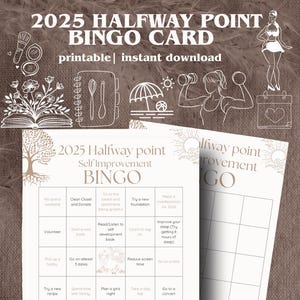 Afdrukbare Vision Board-bingokaart 2025 | Digitale bingokaart | Halverwege zelfverbeterende bingokaart