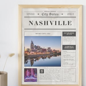 Nashville Newspaper Art Print: Music City Landmarks (16x20 Digital Download