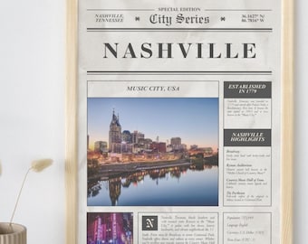Nashville Newspaper Art Print: Music City Landmarks (16x20 Digital Download