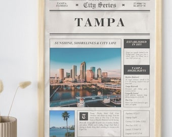 Impresión vintage de Tampa, Florida: Horizonte de la ciudad, Ybor, paseo fluvial (descarga digital)