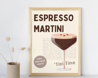 Espresso Martini Kitchen Wall Art | Printable Bar Cart Decor | Cocktail Drink Recipe Print | 16x20 PDF Download | &#39;Tini Time Poster