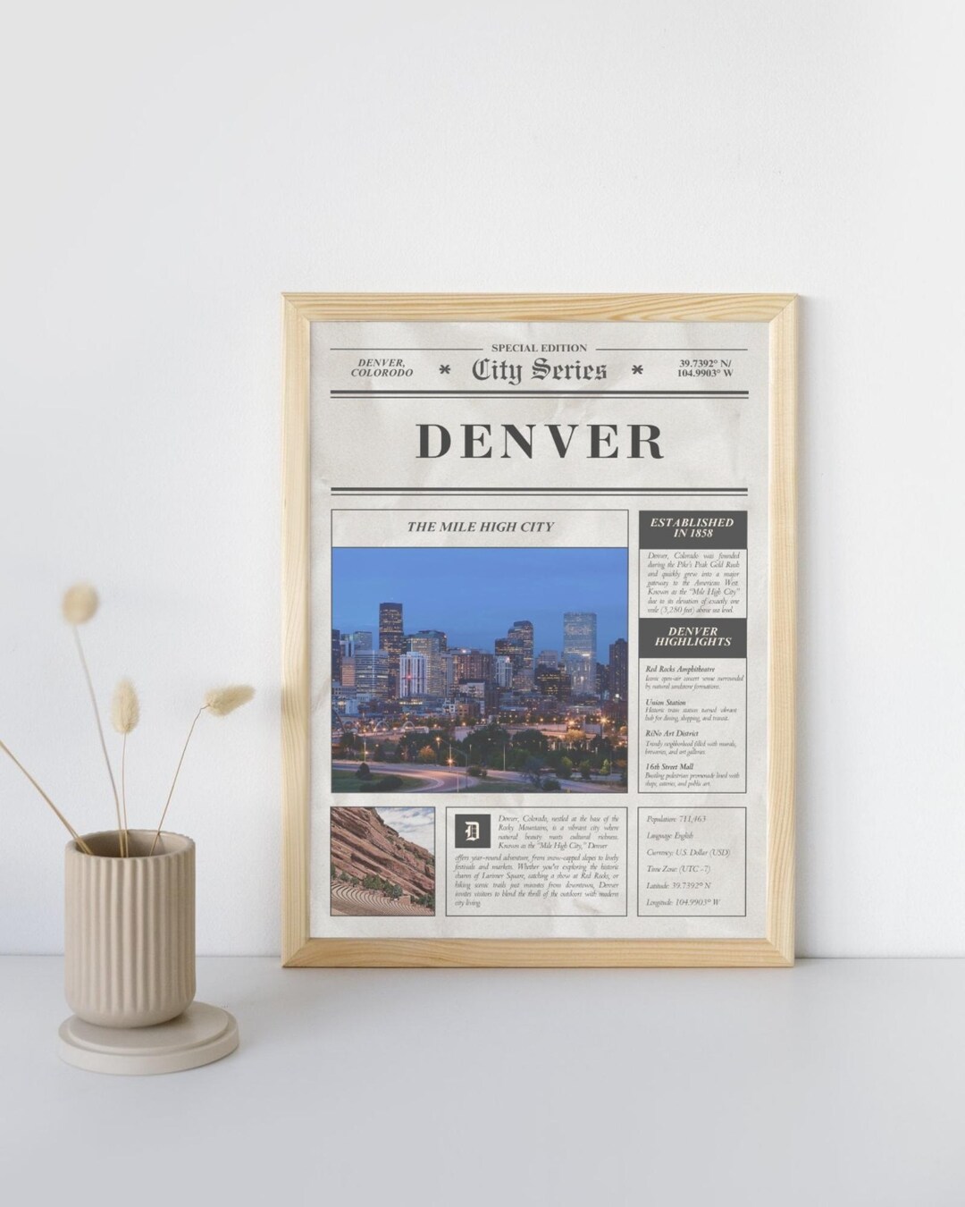 Denver Newspaper Art Print: Red Rocks, Union Station (digital Download ...
