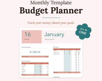 All-in-One Monthly Budget Planner Template for Apple Numbers | Expense + Debt + Savings Tracker (Reef)