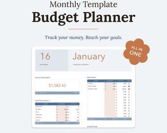 All-in-One Monthly Budget Planner Template for Apple Numbers | Expense + Debt + Savings Tracker (Harbor)