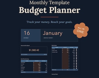 All-in-One Monthly Budget Planner Template for Apple Numbers | Expense + Debt + Savings Tracker (Midnight)