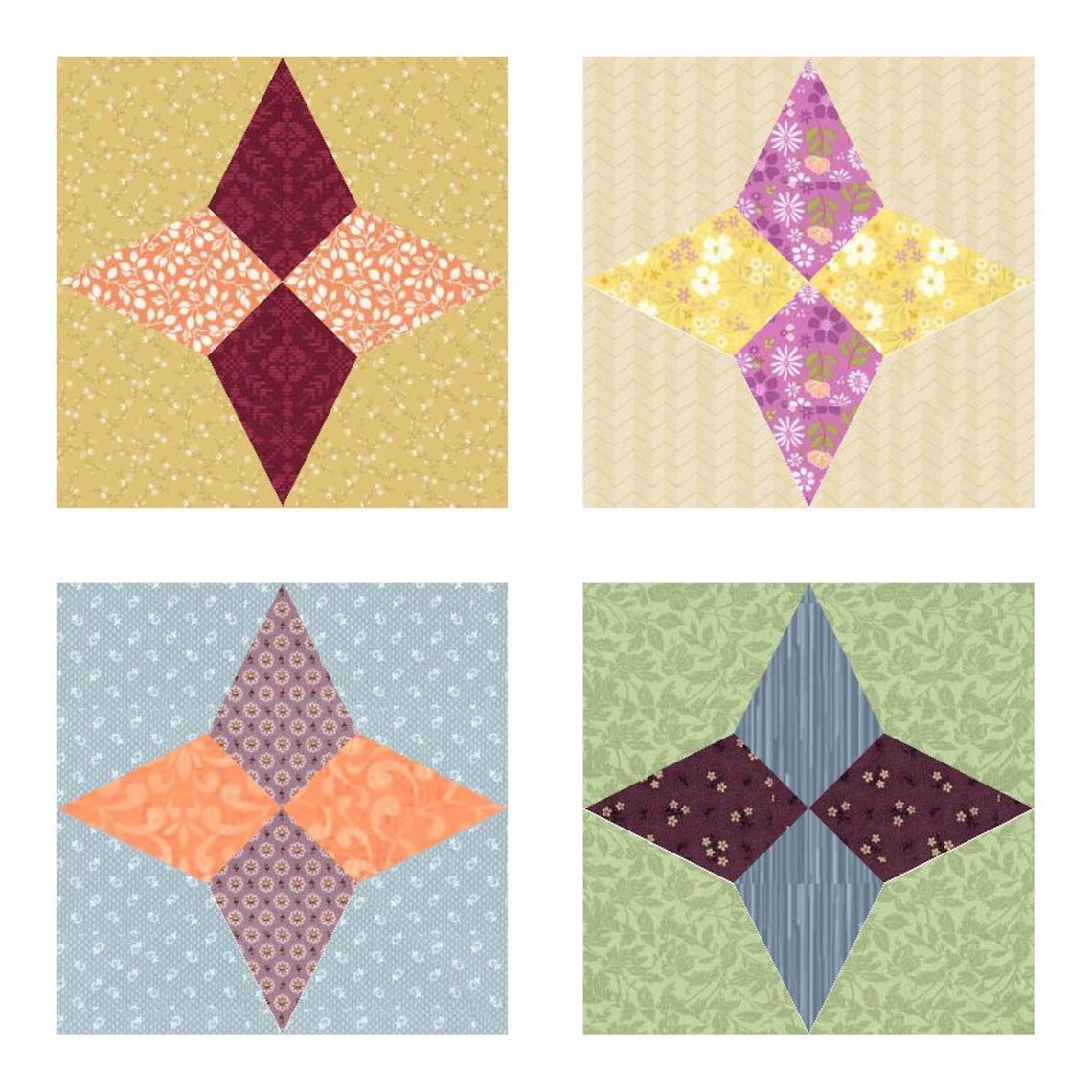 FPP Pattern: Hummingbird Block-- 7 Sizes, Foundation Paper-piecing ...