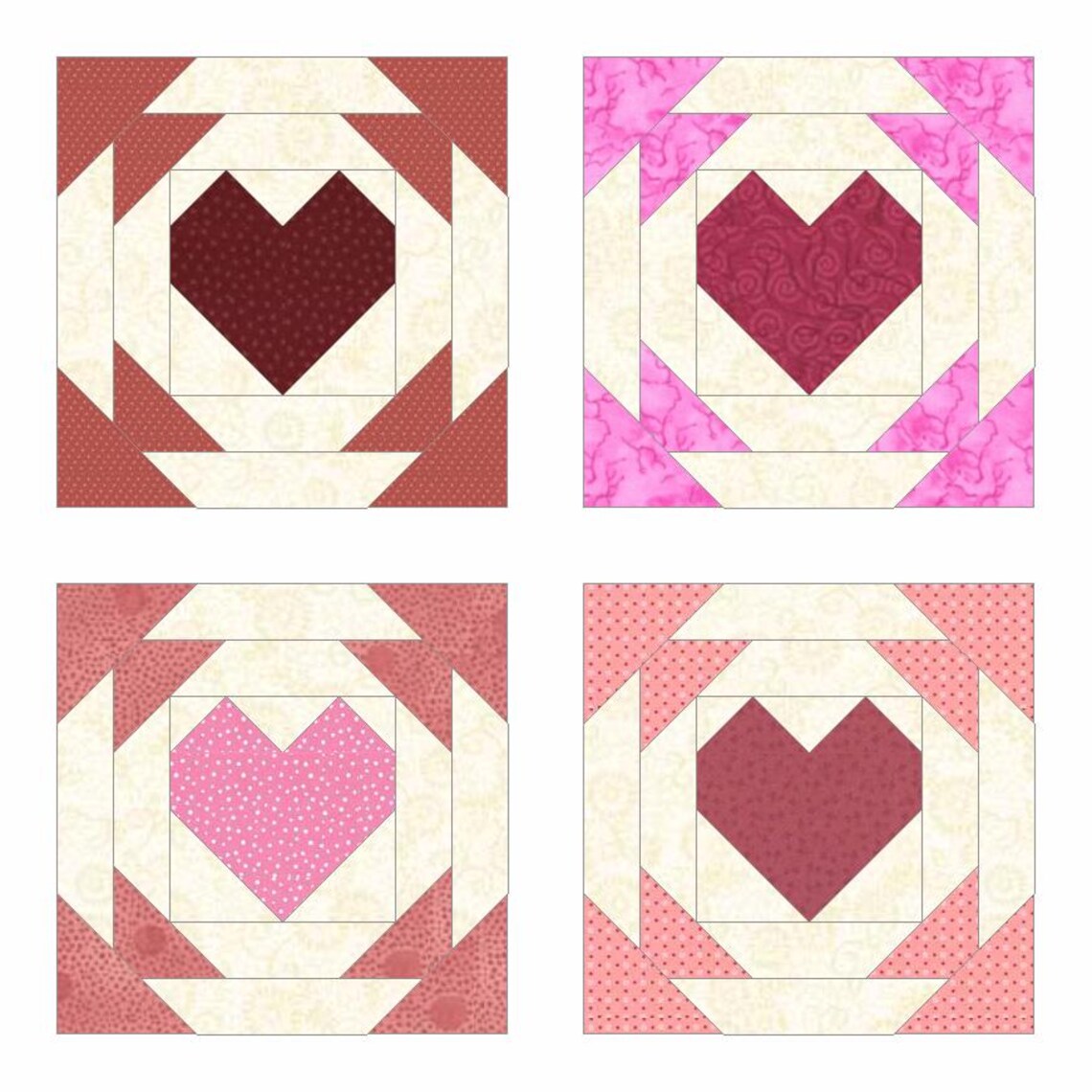 FPP Pattern: Pineapple Heart-- 6 Sizes, Foundation Paper-piecing ...