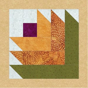 FPP-patroon: blokhut Lilly -- 6 maten, paper-piecing patroon, meerdere maten, pdf-download.