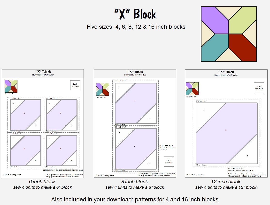 X Block FPP Pattern: 5 Sizes, Scrap Piecing (PDF Download) - Etsy