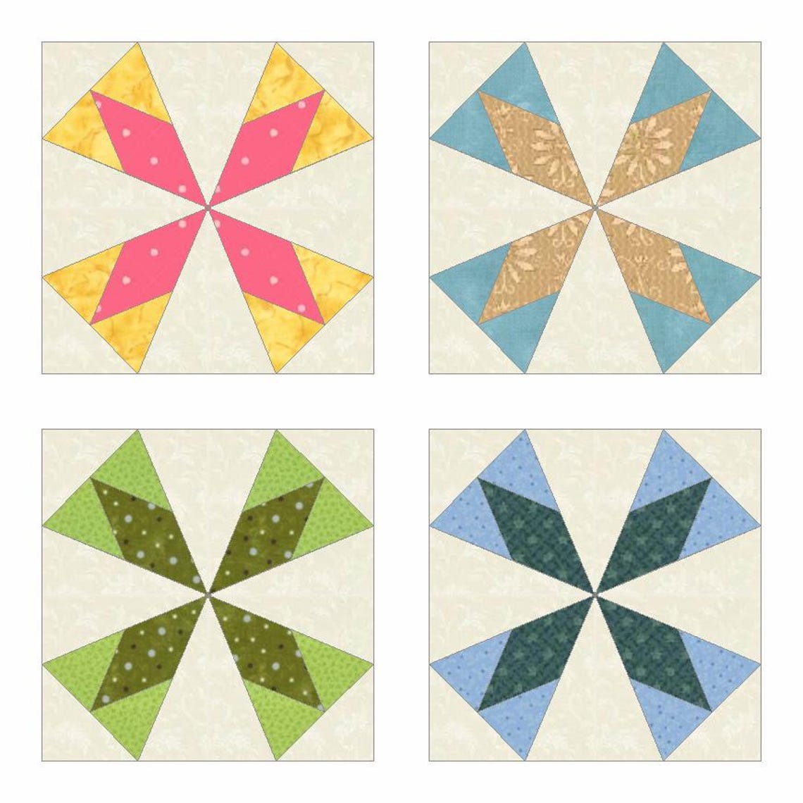 FPP Pattern: Diamond Star Block-- 5 Sizes, Foundation Paper-piecing ...