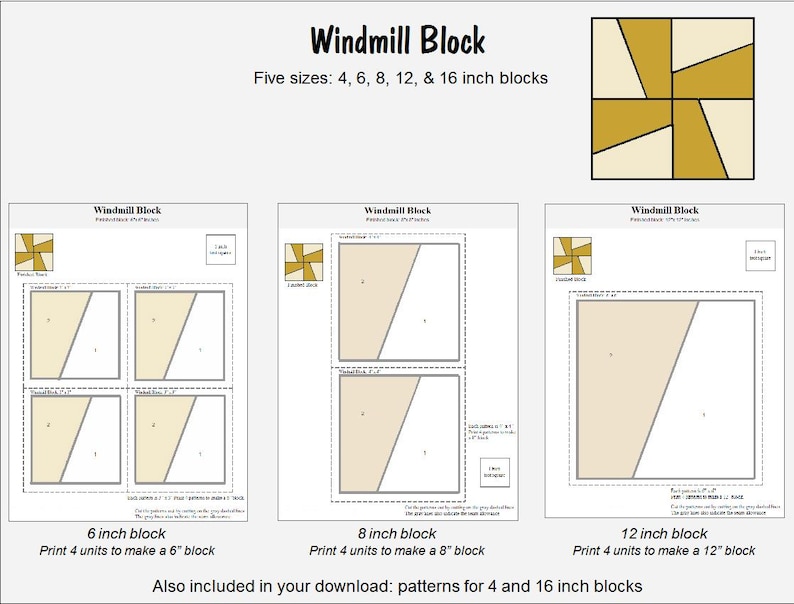 Windmill Quilt Block: Foundation Paper Piecing Pattern (PDF Download