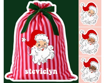 Personalized Santa Sack: Red & Pink Striped Canvas Christmas Bag (19x27)