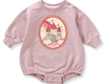 Vintage Framed Princess Castle (#48) on a Sweatshirt, Tshirt or Bubble Romper for Babies and Toddlers