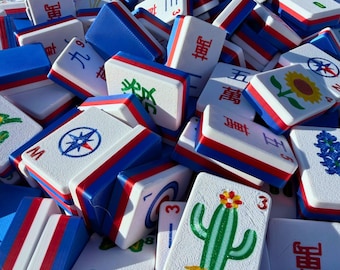 Travel Mahjong Tiles - Red White and Blue | USA Theme Lightweight, Full-Size Tiles